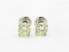 LIV 14k White Gold & Simulated Yellow Sapphire Round Cut 4 Prong Basket Stud Earrings