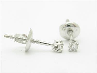 LIV 14k White Gold Genuine White Diamonds .10ct Round F-VS Screw Back Stud Earrings