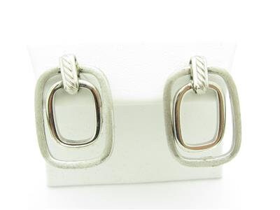 LIV 14kt White Gold Unique Rectangular Halo Drop Design Stud Earrings New Gift