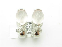 LIV 14kt White Gold Unique Rose Quartz & Diamond French Back Design Stud Earrings