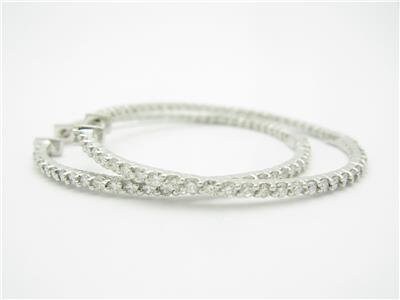 LIV 14k White Gold & Diamonds Inside Out Design 2" Diameter 2.24ct Hoop Earrings