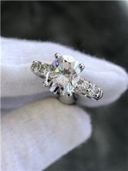 LIV Platinum With 3ct Pure Light Moissanite Oval Cut & Diamond Side Stones Ring