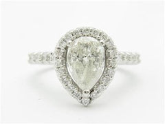 LIV 14k White Gold Diamond Pear Shape Halo Engagement Promise Ring 1.56 G-SI1 Sz 6