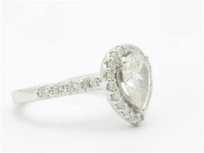LIV 14k White Gold Diamond Pear Shape Halo Engagement Promise Ring 1.56 G-SI1 Sz 6