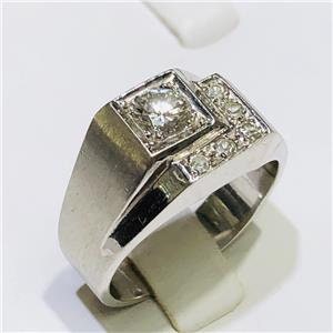 LIV 14k White Gold Genuine White Diamond Vintage Design Men's Diamond Square Band