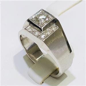 LIV 14k White Gold Genuine White Diamond Vintage Design Men's Diamond Square Band