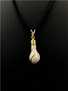 LIV 18k Yellow Gold Genuine White Diamonds 3D Tear Drop Halo Pave Silk Necklace 16"L