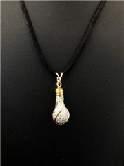 LIV 18k Yellow Gold Genuine White Diamonds 3D Tear Drop Halo Pave Silk Necklace 16"L