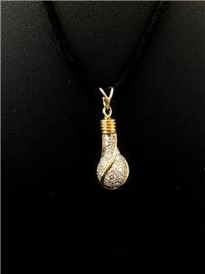 LIV 18k Yellow Gold Genuine White Diamonds 3D Tear Drop Halo Pave Silk Necklace 16"L