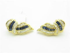 LIV 14k Yellow Gold & Diamonds Blue Sapphire Channel Set Design French Back Earrings