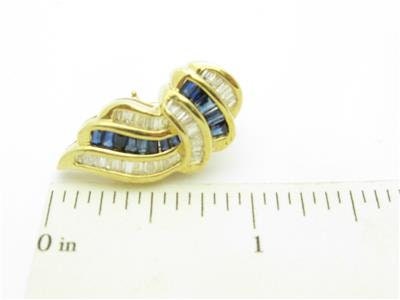 LIV 14k Yellow Gold & Diamonds Blue Sapphire Channel Set Design French Back Earrings