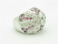 LIV 14k White Gold White Diamonds Pink & White Sapphire Dome Band Ring