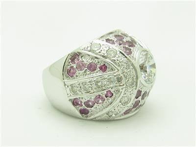 LIV 14k White Gold White Diamonds Pink & White Sapphire Dome Band Ring