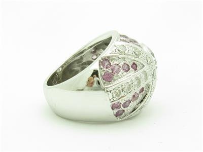 LIV 14k White Gold White Diamonds Pink & White Sapphire Dome Band Ring