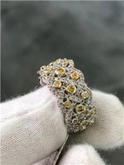 LIV 18k White Gold Genuine White Diamonds & Yellow Sapphire Pave Wide Band Ring Gift