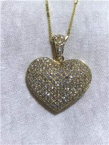 LIV 14k Yellow Gold & Diamonds Pave Set Puffed Heart Necklace 1.36ct G/VS1 16" Chain
