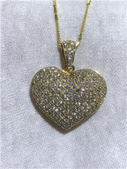 LIV 14k Yellow Gold & Diamonds Pave Set Puffed Heart Necklace 1.36ct G/VS1 16" Chain