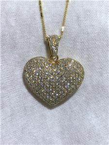 LIV 14k Yellow Gold & Diamonds Pave Set Puffed Heart Necklace 1.36ct G/VS1 16" Chain