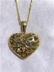 LIV 14k Yellow Gold & Diamonds Pave Set Puffed Heart Necklace 1.36ct G/VS1 16" Chain