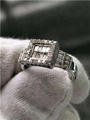 LIV 14k White Gold Genuine Diamond Princess Cut Halo Invisible Design Band Ring