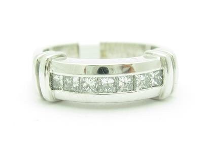 LIV 14k White Gold Genuine Princess Cut White Diamond Wide Band Design Ring New Gift