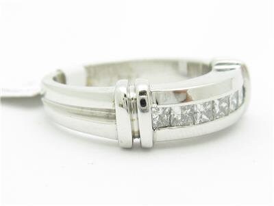 LIV 14k White Gold Genuine Princess Cut White Diamond Wide Band Design Ring New Gift