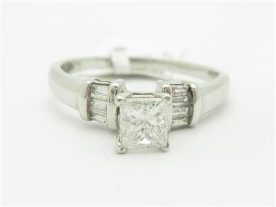 LIV 14k White Gold Genuine Princess Cut Diamond Baguette Design Engagement Ring Gift