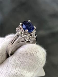 LIV 14k White Gold Genuine Diamonds & Blue Ceylon Sapphire Oval Cut Halo Ring