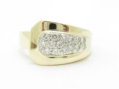 LIV 14k Two Tone Gold & Diamonds Pave Design Wide Wave Band Ring