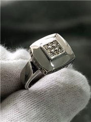 LIV 14k White Gold Genuine Diamond Round Cut Pave Cushion Design Halo Ring