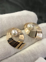 LIV 14k Yellow Gold Natural Pearl Tear Drop Halo Design Stud Earrings 3.3 Grams Gift