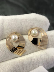 LIV 14k Yellow Gold Natural Pearl Tear Drop Halo Design Stud Earrings 3.3 Grams Gift