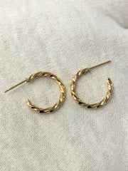 LIV 14k Yellow Gold Rope Design Hand Made Twist Hoop Stud Earrings 1.4 Grams w/Backs