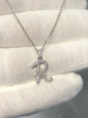 LIV 14k White Gold Natural Diamond 0.52ct G/VS1 Pave Initial R Script Necklace Gift