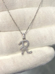 LIV 14k White Gold Natural Diamond 0.52ct G/VS1 Pave Initial R Script Necklace Gift