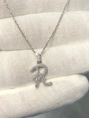 LIV 14k White Gold Natural Diamond 0.52ct G/VS1 Pave Initial R Script Necklace Gift