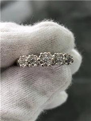 LIV 14k White Gold Genuine Diamond Round Cut Flower Design Stack Band Ring