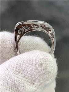 LIV 14k White Gold Genuine Diamonds Blue Sapphire Band Design Princess Cut Ring