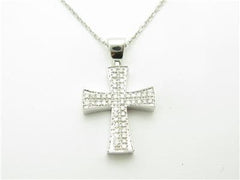 LIV 14k Solid White Gold Genuine Diamond Vintage Design Pave Cross Necklace