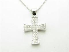 LIV 14k Solid White Gold Genuine Diamond Vintage Design Pave Cross Necklace