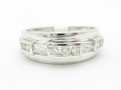 LIV 14k White Gold Genuine Round Cut Diamond Channel Set Wide Band Design Ring Gift