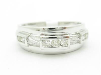 LIV 14k White Gold Genuine Round Cut Diamond Channel Set Wide Band Design Ring Gift