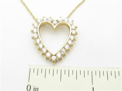 LIV 14k Yellow Gold & Diamonds Prong Set Open Heart Design Charm Pendant Gift