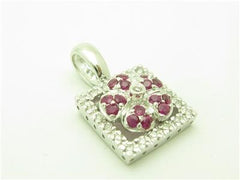 LIV 14k White Gold Genuine Red Ruby & Diamonds Square Vintage Design Halo Pendant