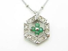 LIV 14kt White Gold Genuine White Diamond Green Emerald 2-in-1 Design Necklace Gift