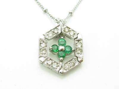 LIV 14kt White Gold Genuine White Diamond Green Emerald 2-in-1 Design Necklace Gift