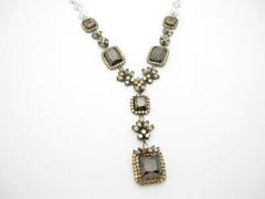 LIV Platinum Sterling Silver Unique Diamond Set Smokey Topaz Chandelier Necklace Gift