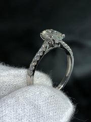 LIV 14k White Gold Natural Diamond Center Oval Cut 1.01ct H-SI1 Cathedral Setting Hand Made Engagement Ring