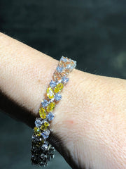 LIV Platinum Sterling Silver Rainbow Sapphire Marquise Design Unique Tennis Bracelet 7" Length