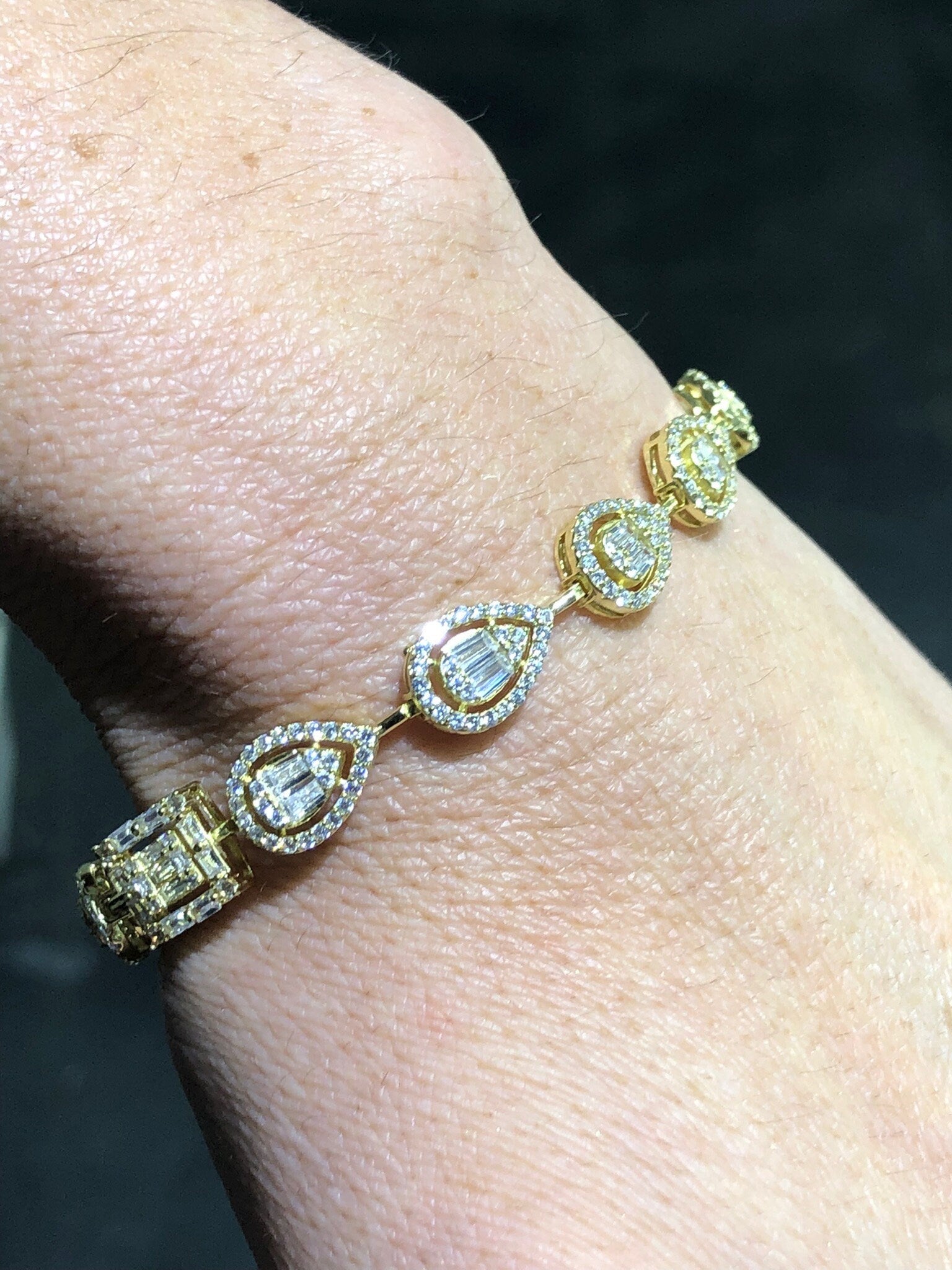 LIV 18k Yellow Gold Sterling Silver White Sapphire Baguette Cut Halo Pave Tennis Bracelet 7" Length Bridal Gift Bridal Gift